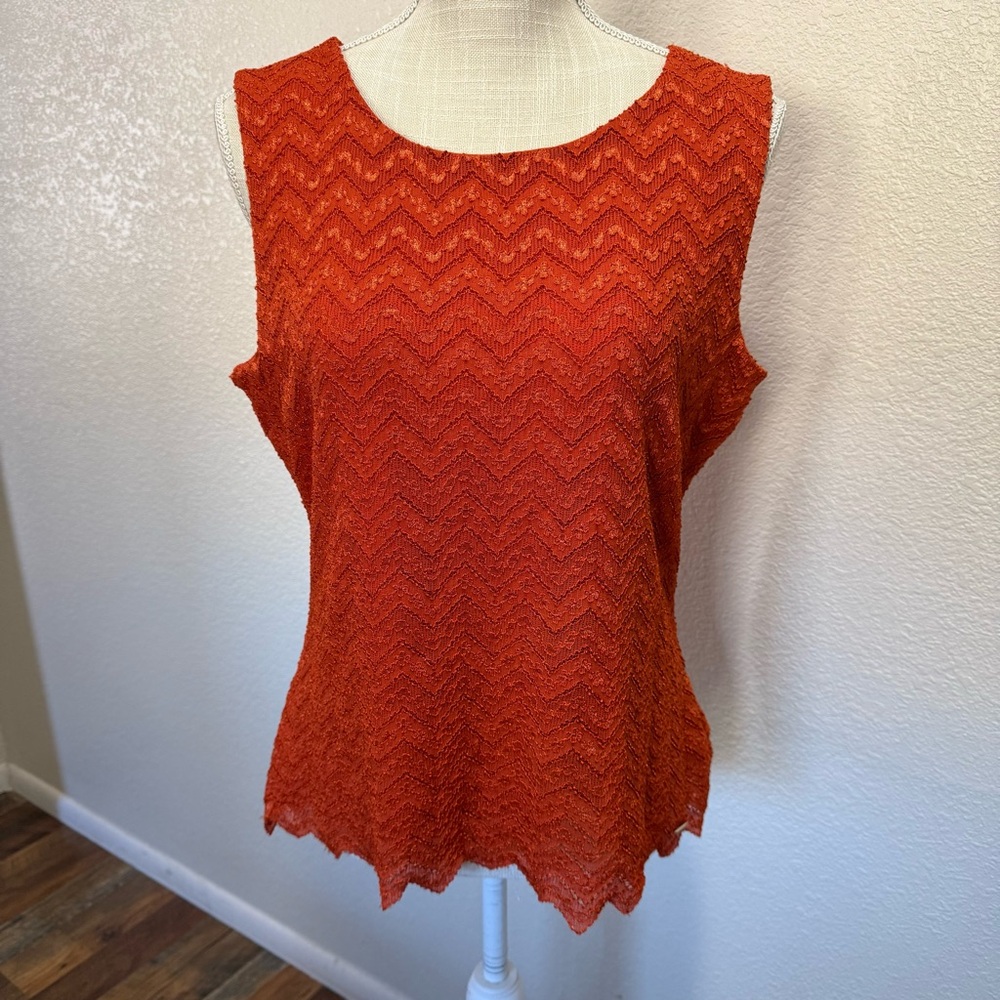 Calvin Klein Orange Chevron Sleeves Top - Size Large